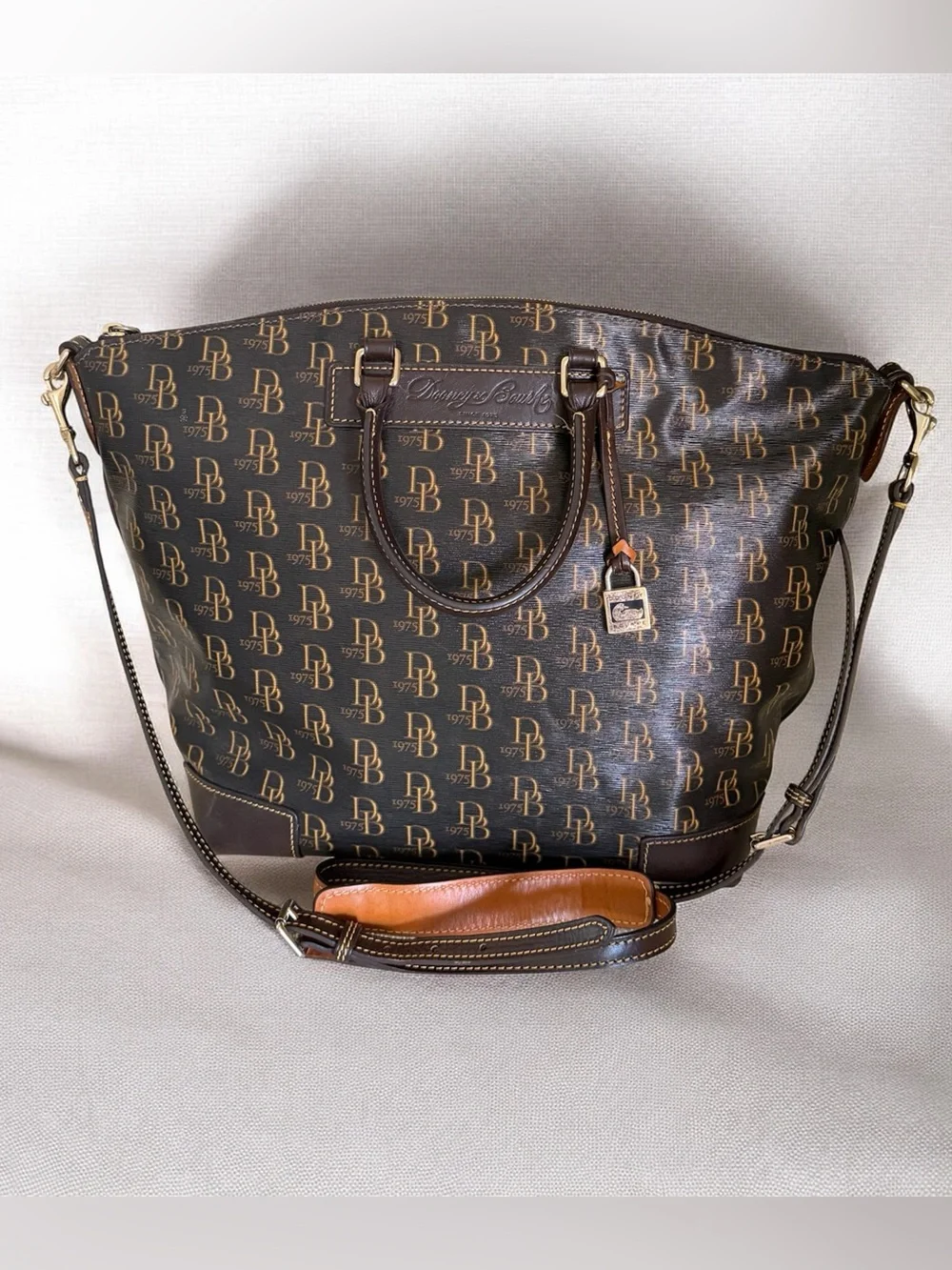 Dooney & Bourke 1975 Monogram Crossbody Satchel Florentine Vachetta Leather Bag